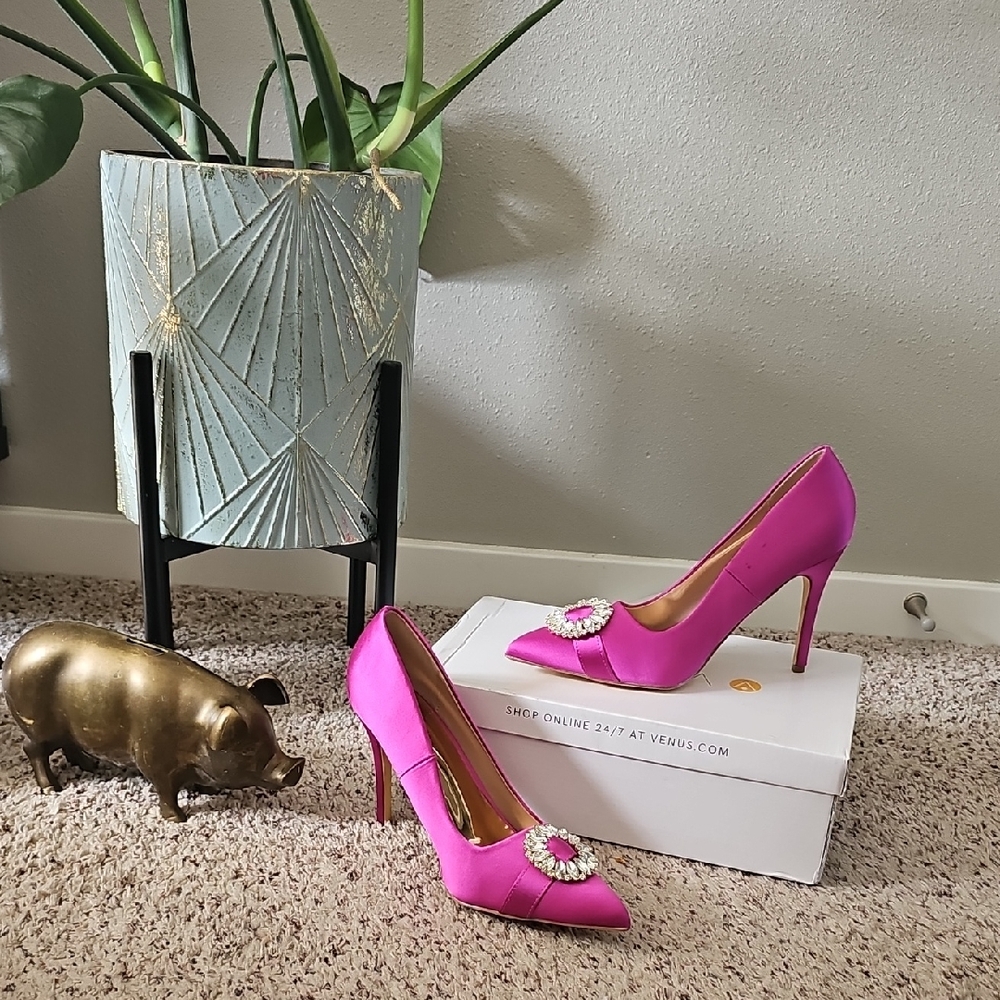 VENUS Fuchsia Heels with Jewel Accent